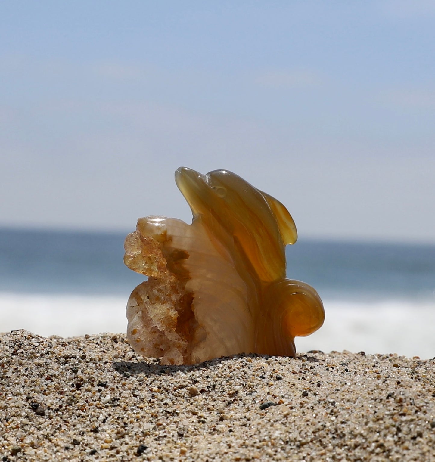 Druzy Agate Dolphin Carving
