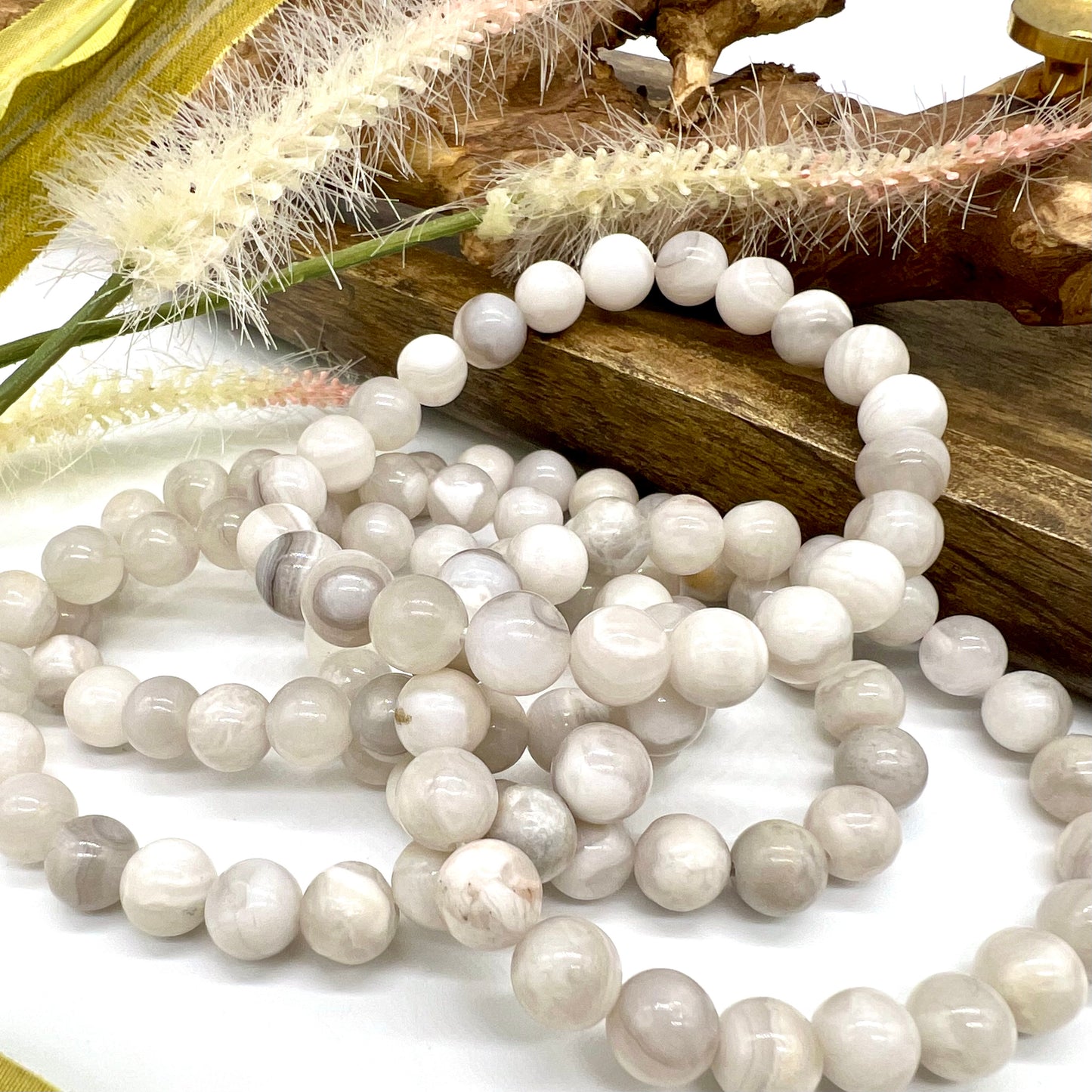 White Lace Agate Bracelet - Balance, Harmony, Detox, Builds Immune System, Courage