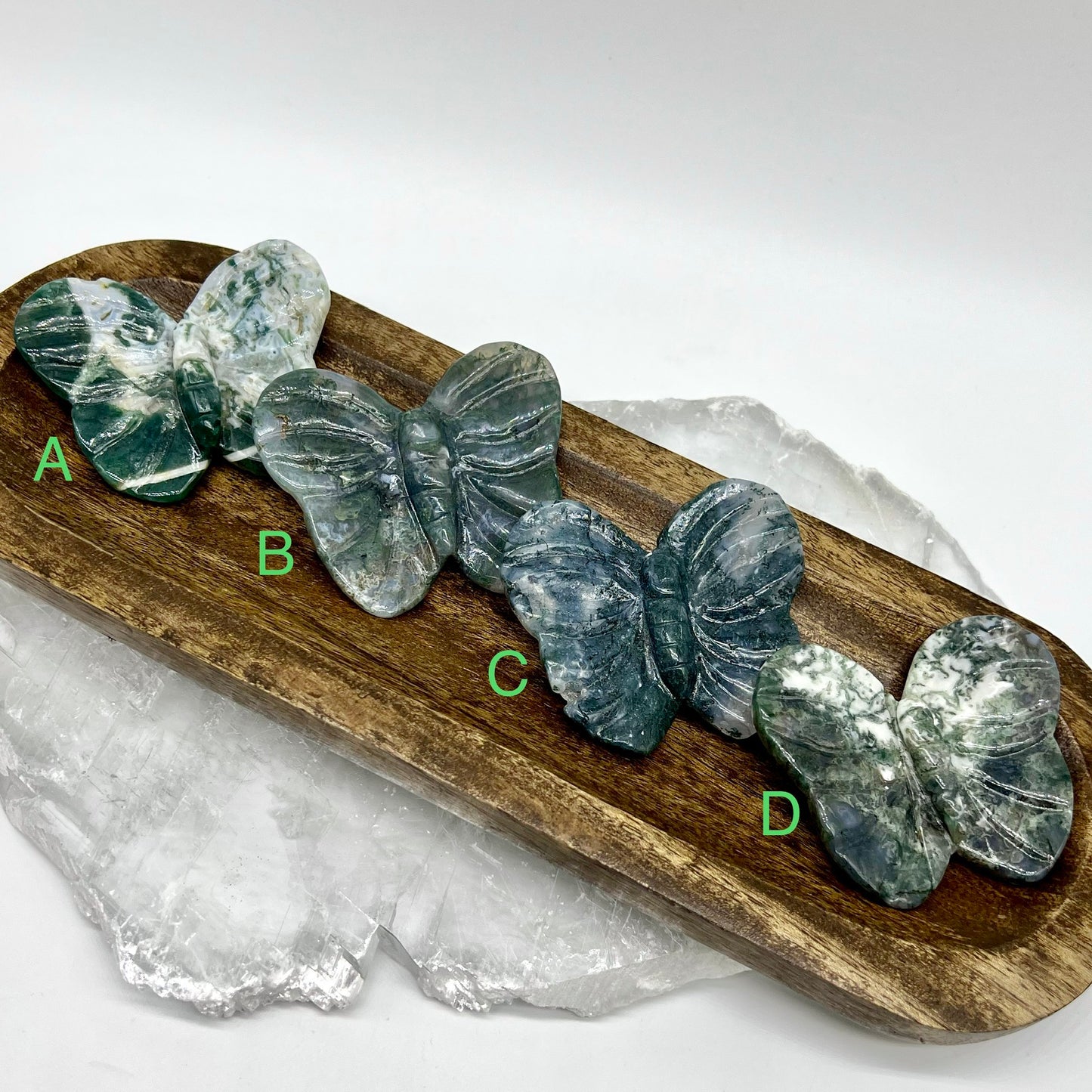 Moss Agate Butterfly Carving