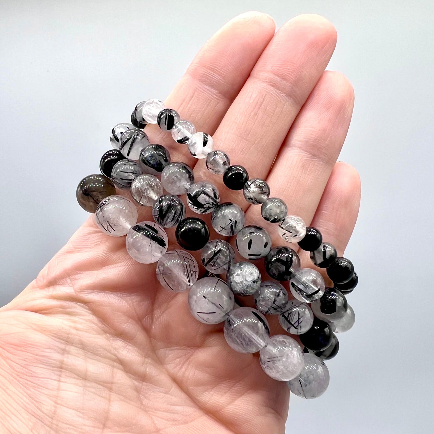 Black Tourmaline in Quartz Bracelet - Calm, Protection, Grounding, EMF Blocker