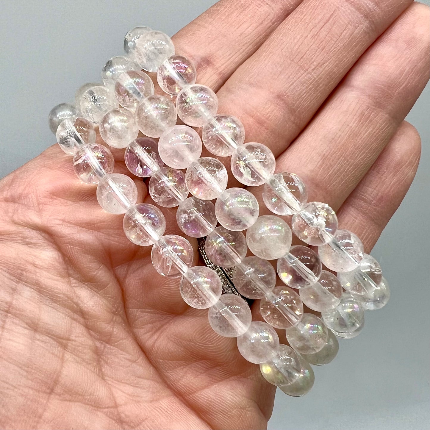 Angel Aura Clear Quartz Bracelet - Joy, Positivity, Protection, Inner Peace, Mental Clarity