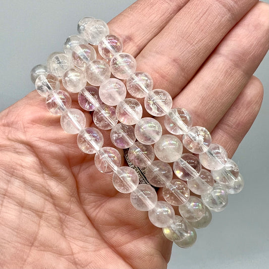 Angel Aura Clear Quartz Bracelet - Joy, Positivity, Protection, Inner Peace, Mental Clarity