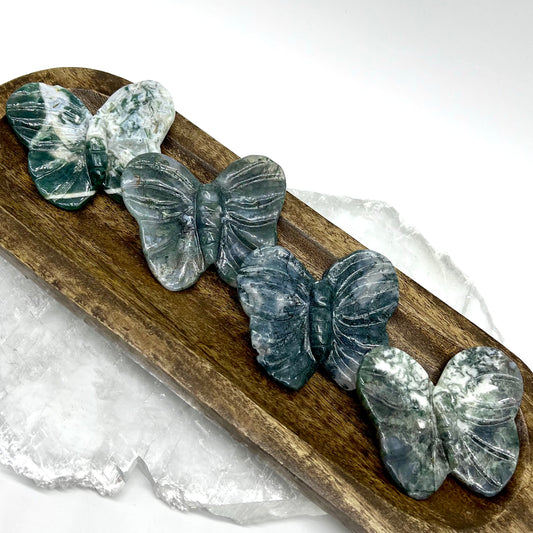 Moss Agate Butterfly Carving