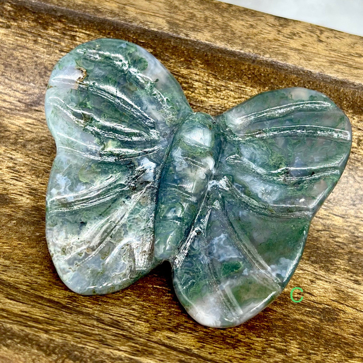 Moss Agate Butterfly Carving