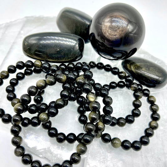 Gold Obsidian Bracelet - Grounding, Protection, Transformation, Truth, Balance