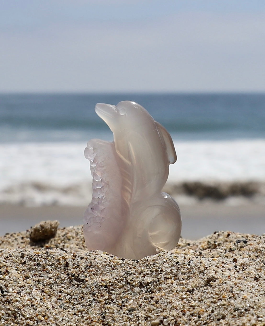Druzy Agate Dolphin Carving