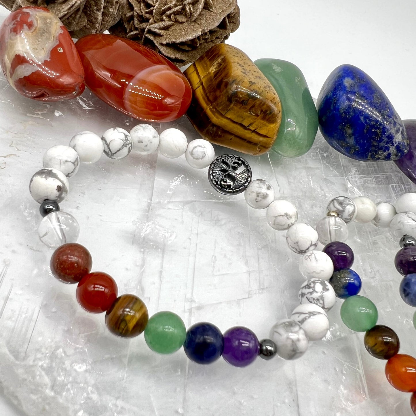 7 Chakra Crystal Bracelet with Howlite - Balance, Harmony, Focus, Patience