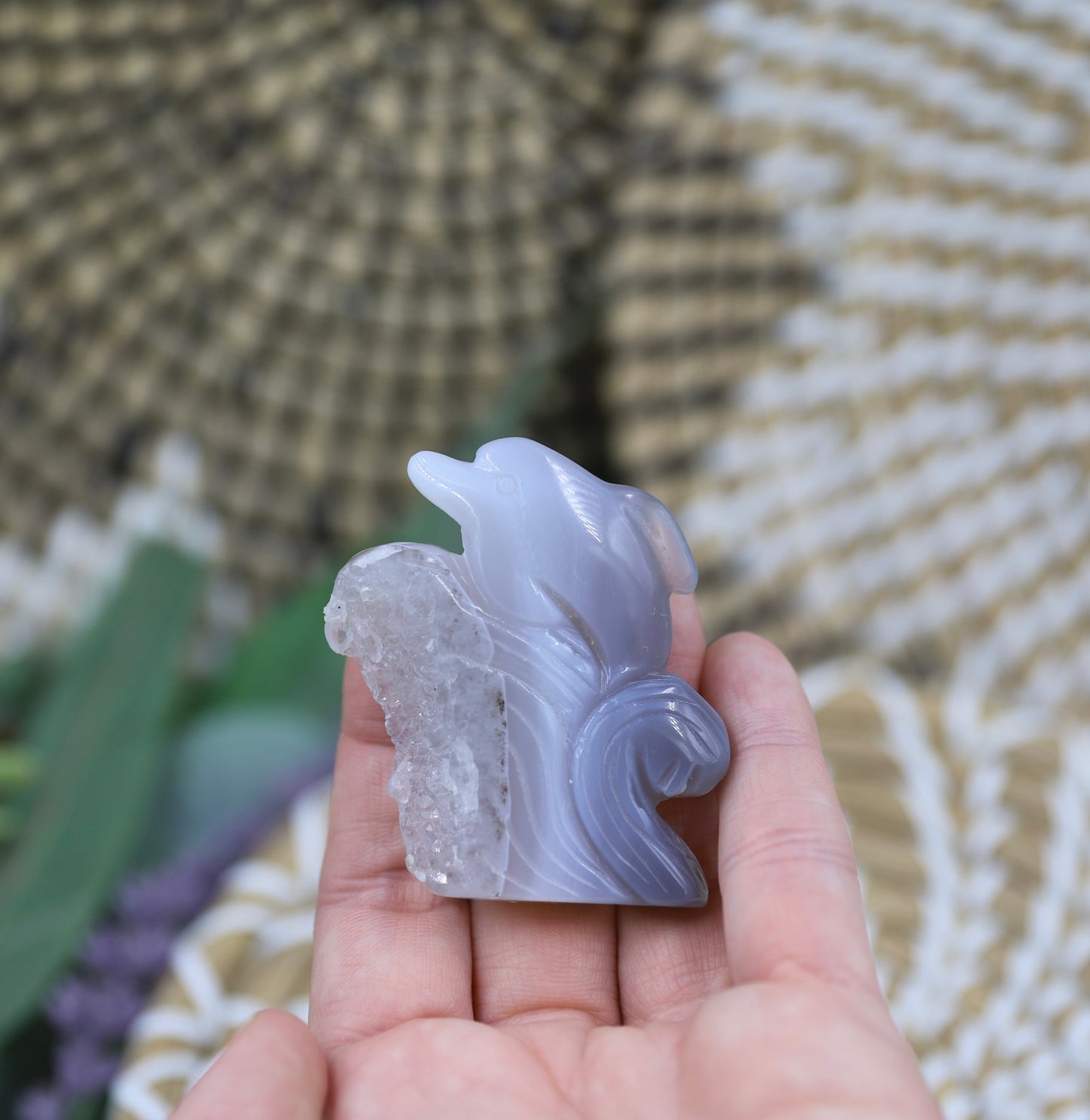 Druzy Agate Dolphin Carving