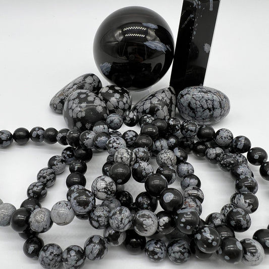 Snowflake Obsidian Bracelet - Grounding, Overcoming Addiction, Balance, Protection