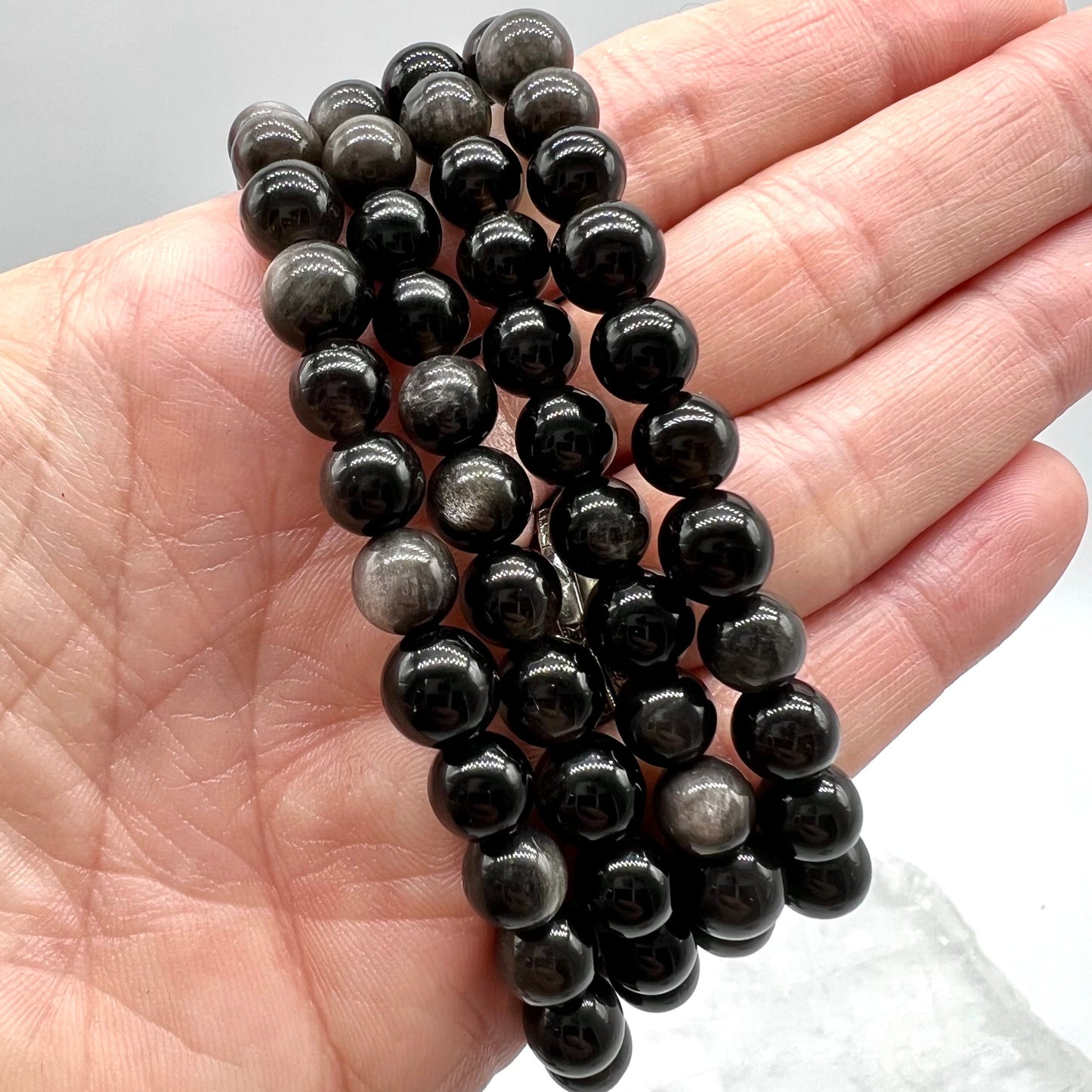 Silver Obsidian Bracelet - Grounding, Protection, Transformation, Truth