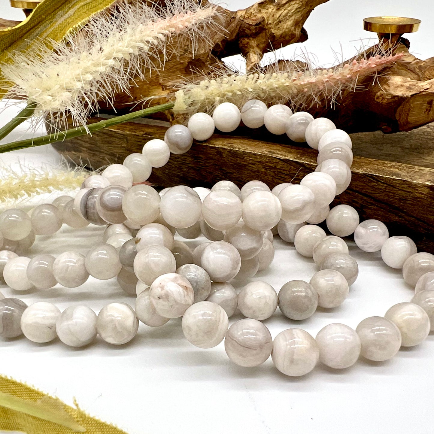 White Lace Agate Bracelet - Balance, Harmony, Detox, Builds Immune System, Courage