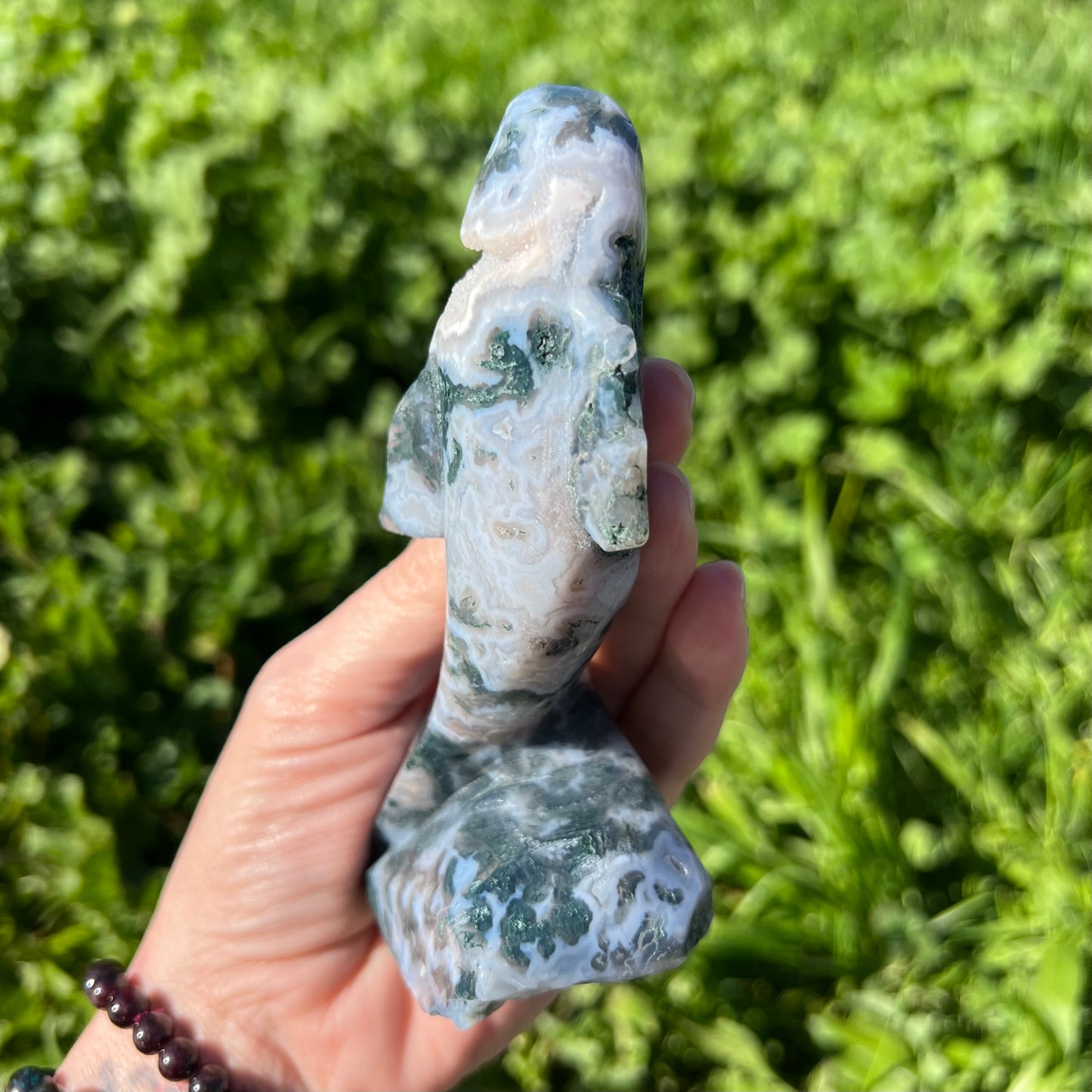 Moss Agate Druzy Dolphine Carving Large