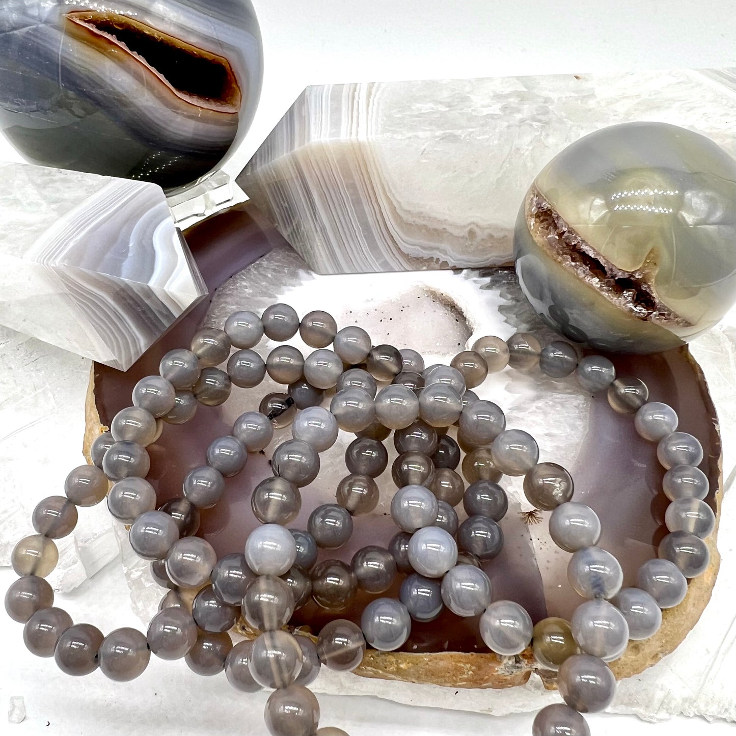 Smokey Agate/Grey Agate Bracelet - Happiness, Stability, Grounding, Self-Confidence, Creativity, Releases Fear