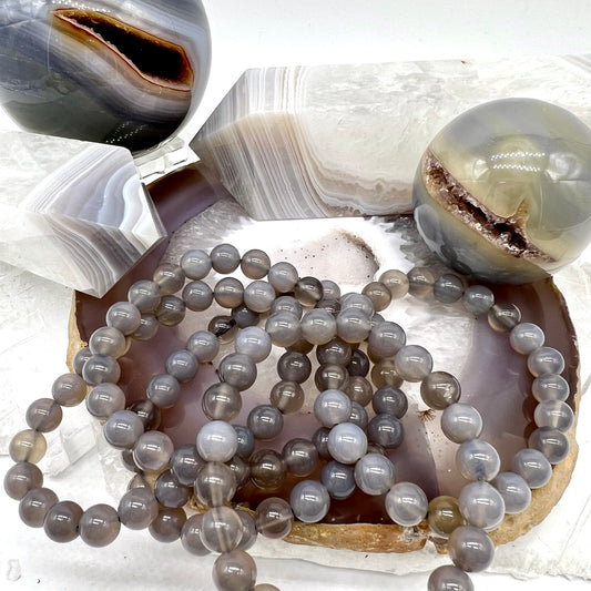 Smokey Agate/Grey Agate Bracelet - Happiness, Stability, Grounding, Self-Confidence, Creativity, Releases Fear