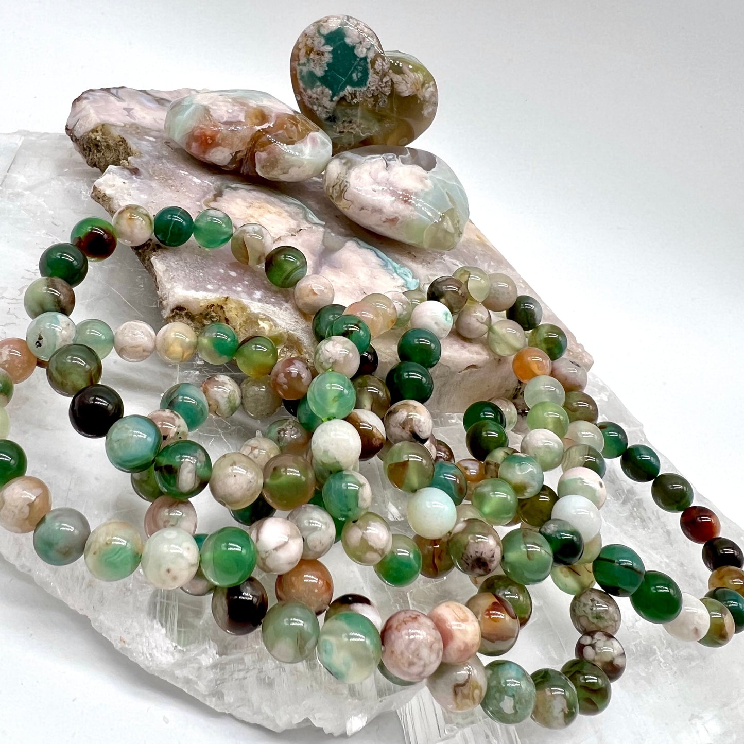 Green Flower Agate Bracelet - Peace, Stress Relief, Positivity