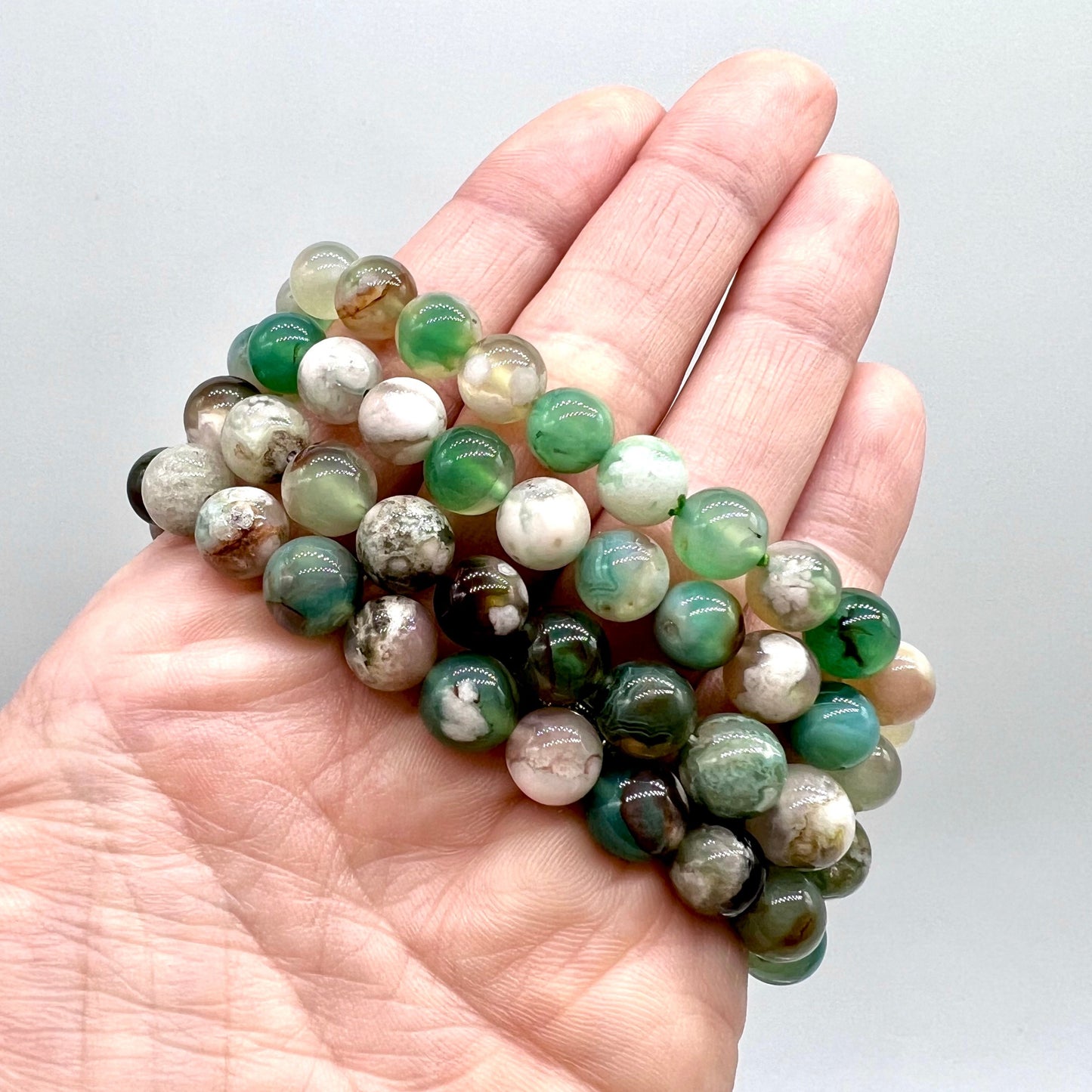 Green Flower Agate Bracelet - Peace, Stress Relief, Positivity