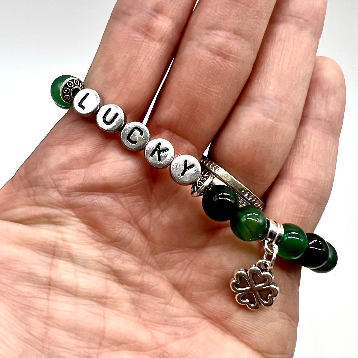 Green Agate Shamrock Bracelet - Love, Compassion, Generosity, Calm, Abundance