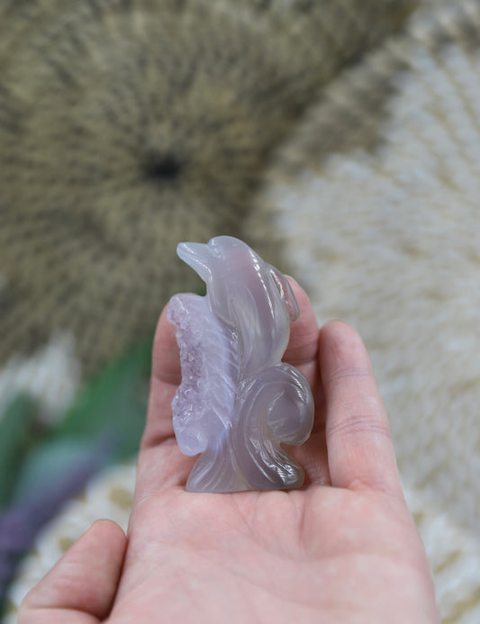 Druzy Agate Dolphin Carving