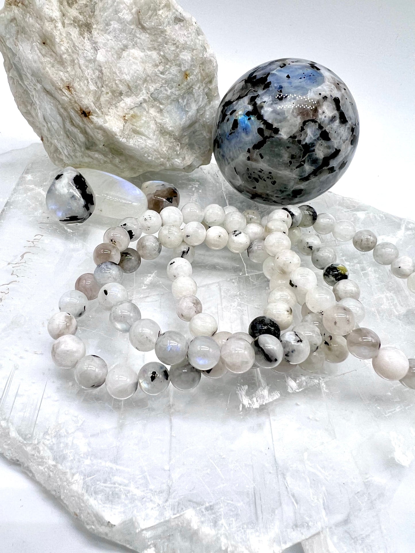 Rainbow Moonstone/Blue Flash Bracelet - Nurturing, Relaxation, Motivation, Joy, Trust