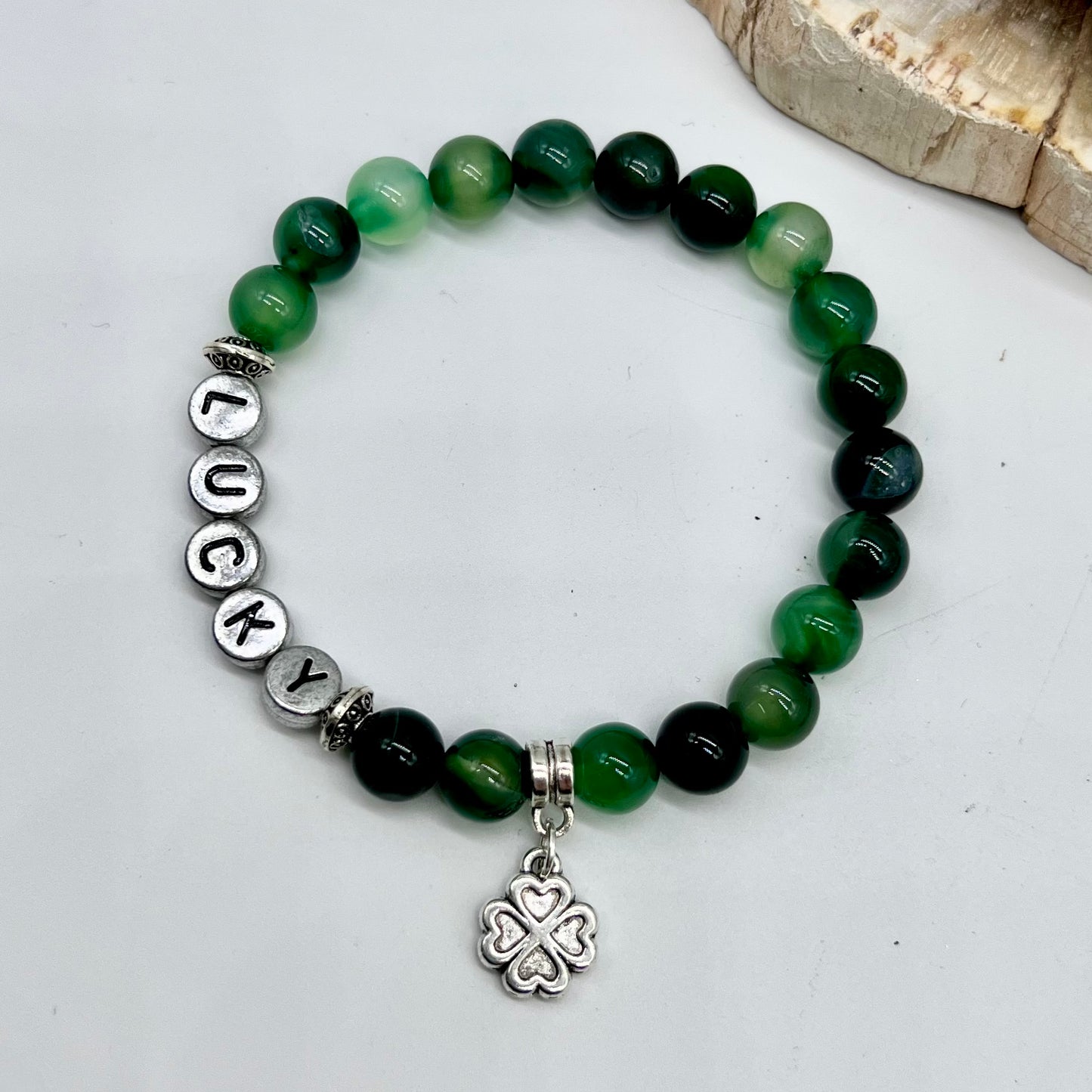 Green Agate Shamrock Bracelet - Love, Compassion, Generosity, Calm, Abundance