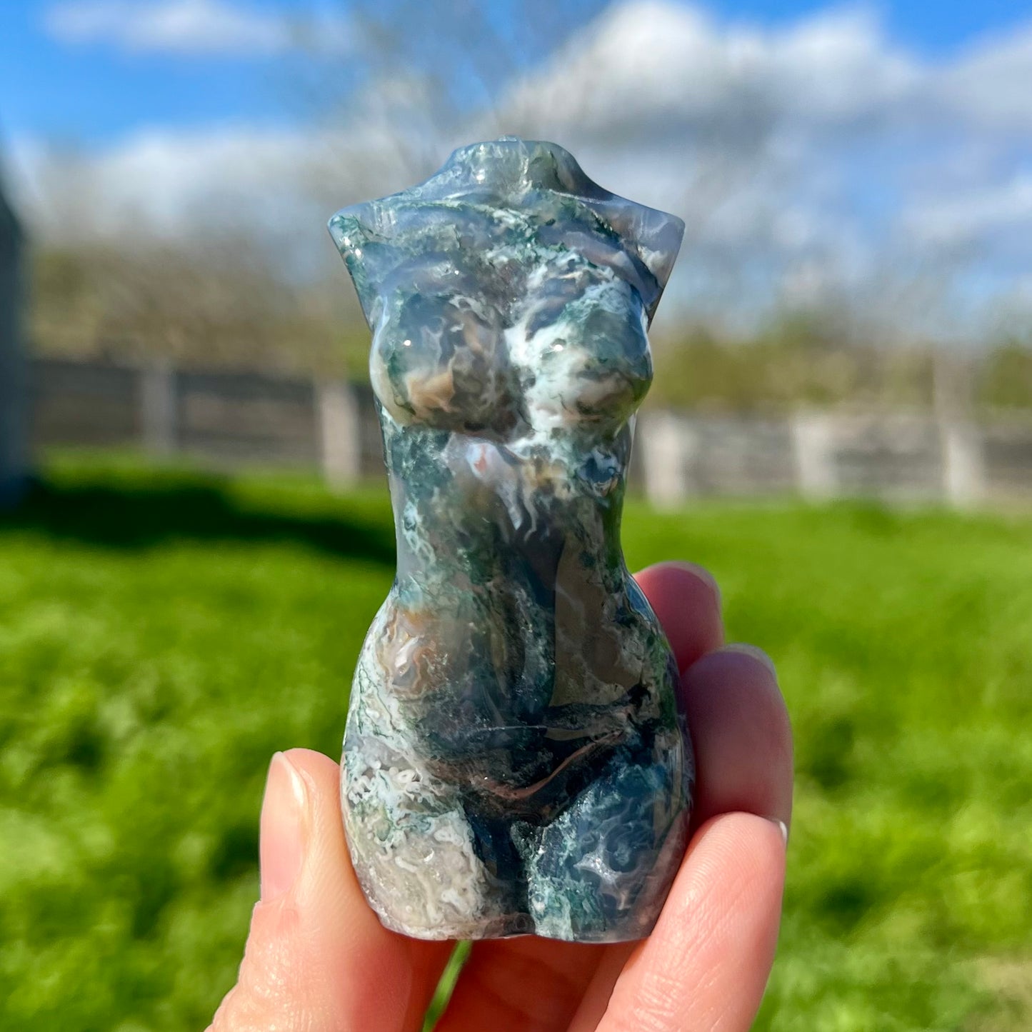 Moss Agate Druzy FM Body Carving