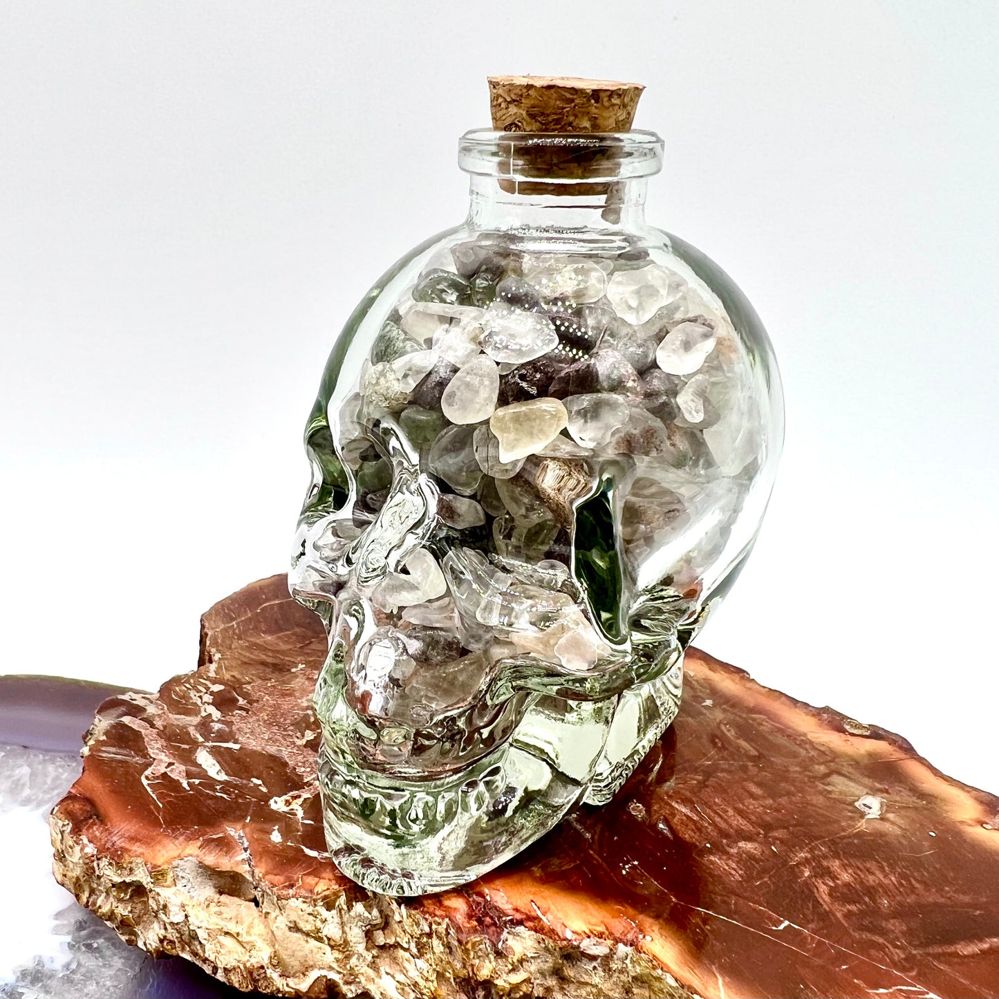 Crystal Chip Skull Wishing Bottle