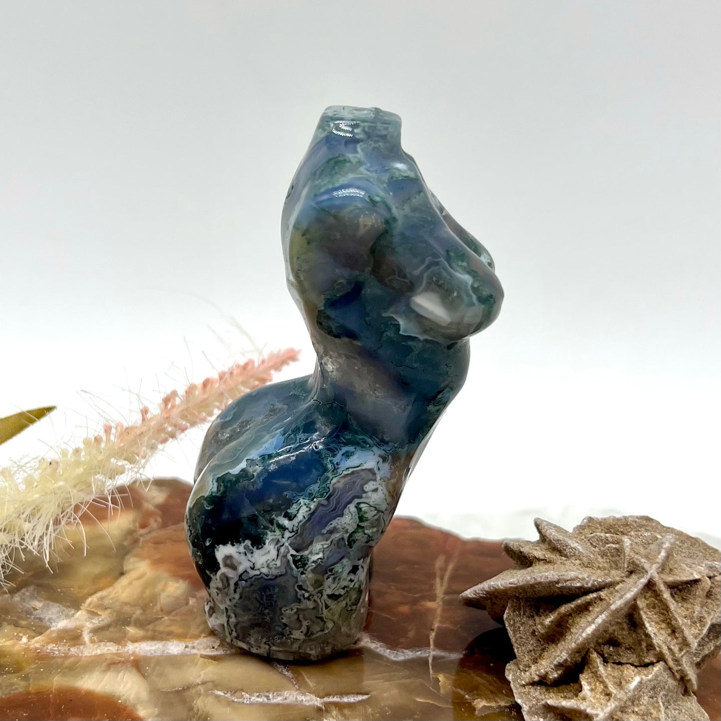 Moss Agate Druzy FM Body Carving