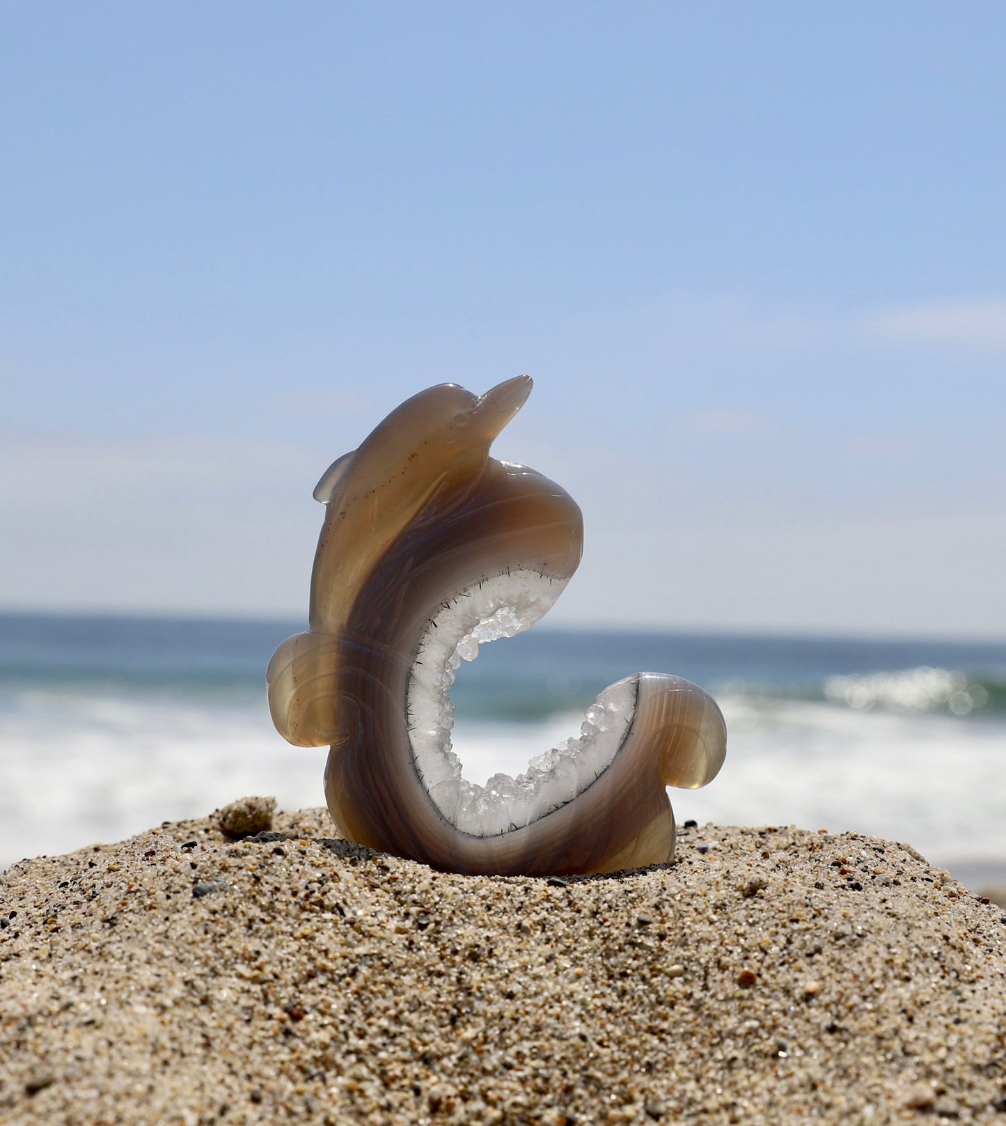 Druzy Agate Dolphin Carving with dendritic