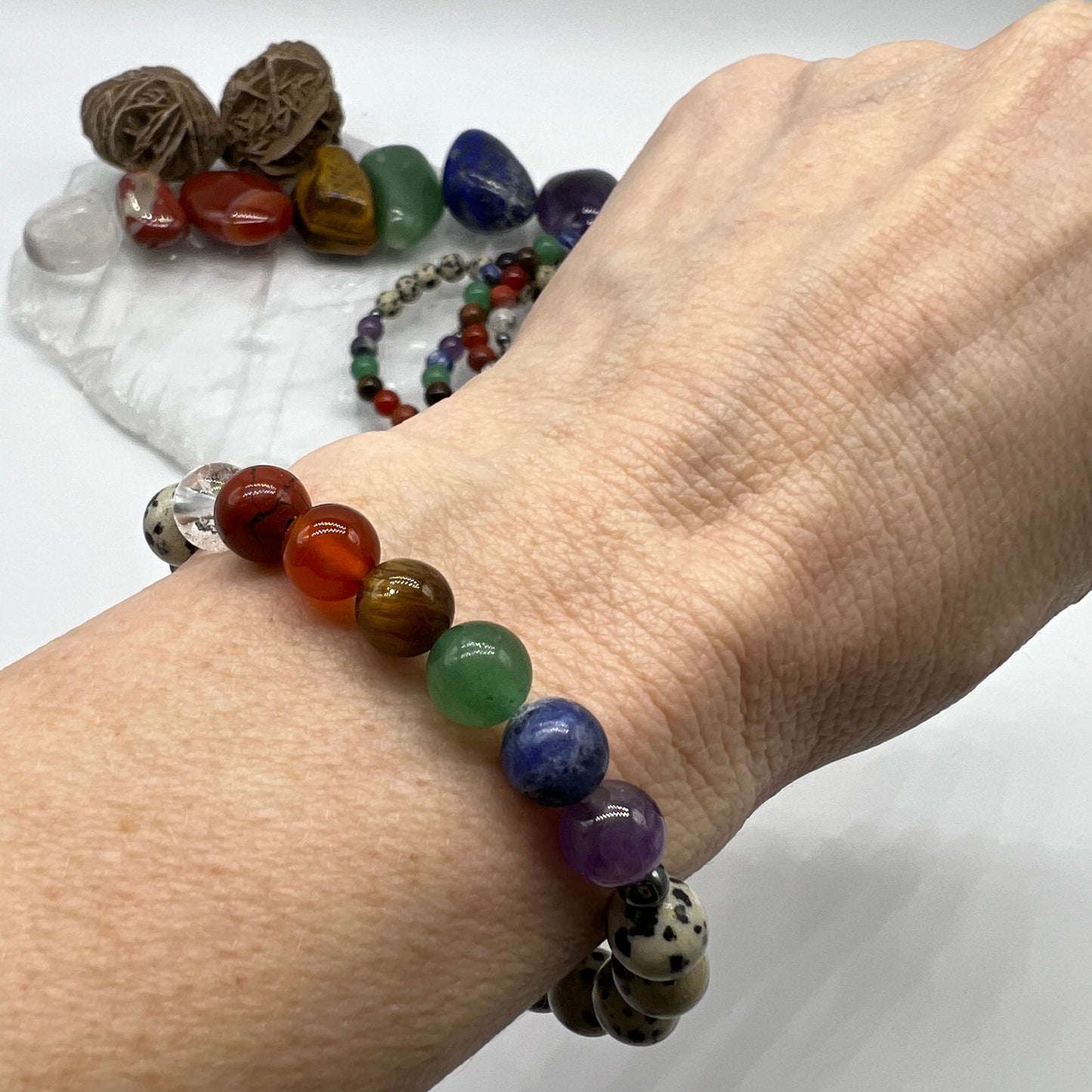 7 Chakra Crystal Bracelet with Dalmatian Jasper - Balance, Harmony, Focus, Joy