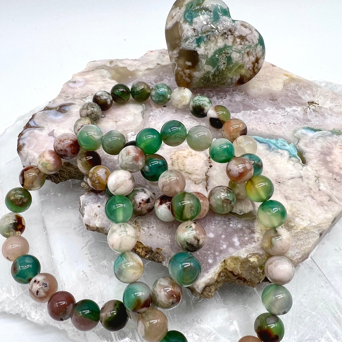 Green Flower Agate Bracelet - Peace, Stress Relief, Positivity