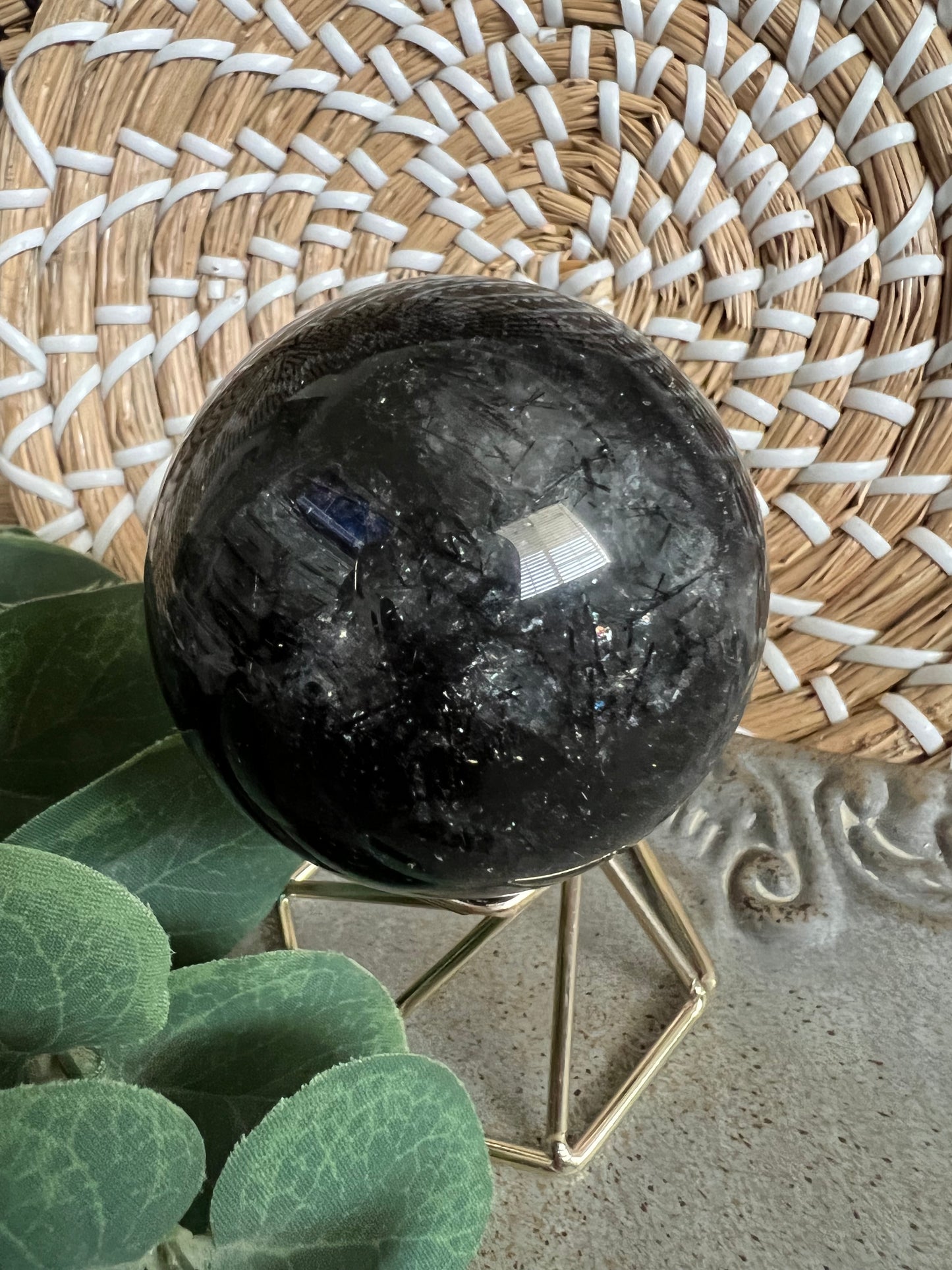 Black Tourmaline in Quartz Sphere