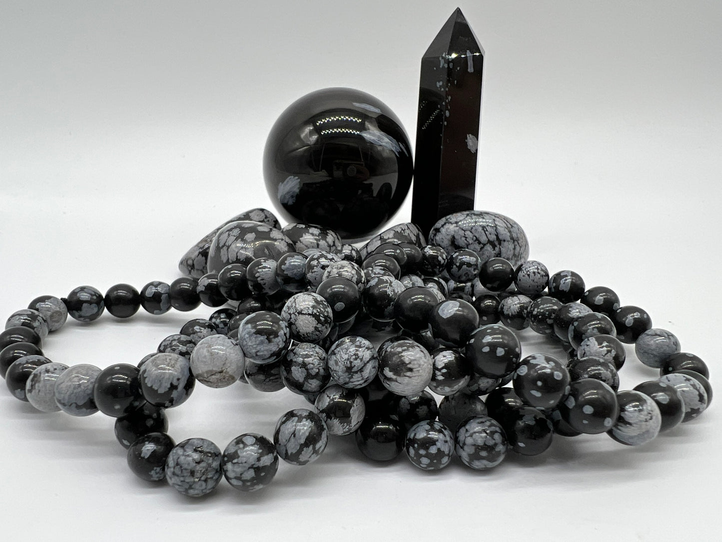 Snowflake Obsidian Bracelet - Grounding, Overcoming Addiction, Balance, Protection