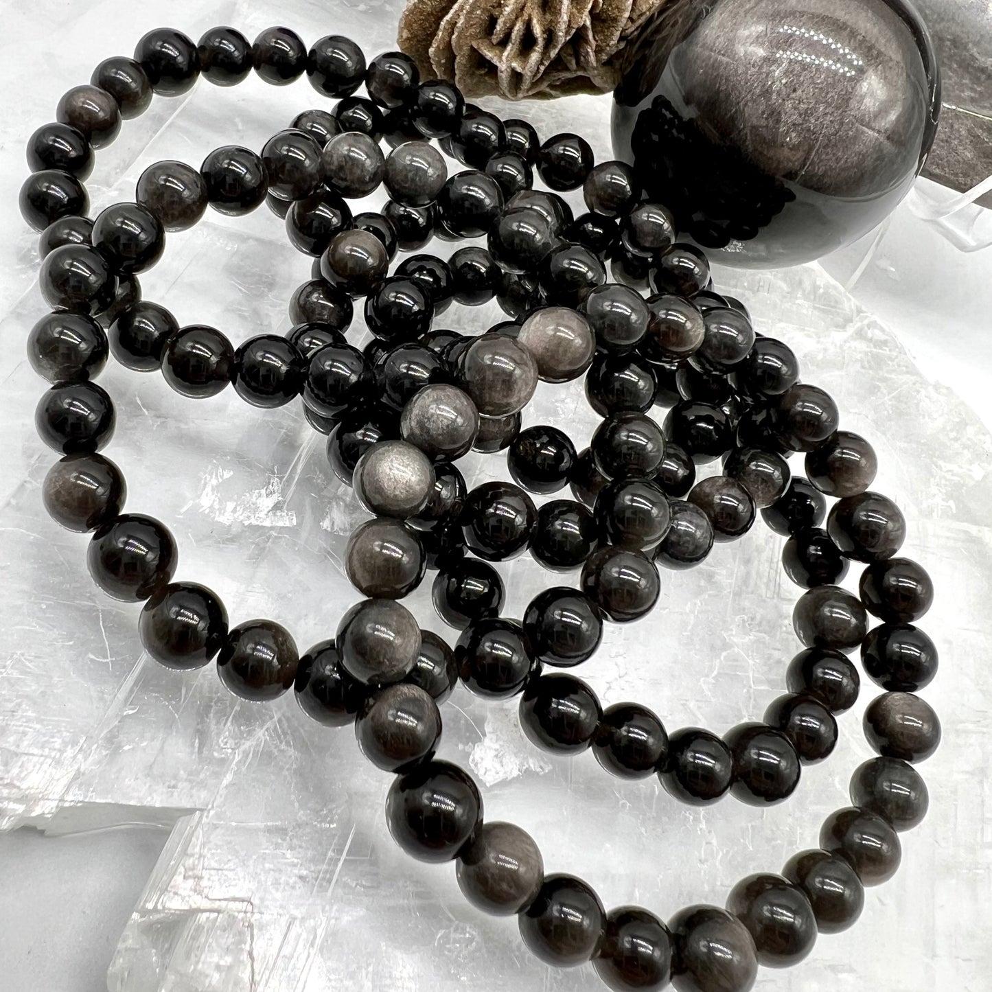 Silver Obsidian Bracelet - Grounding, Protection, Transformation, Truth