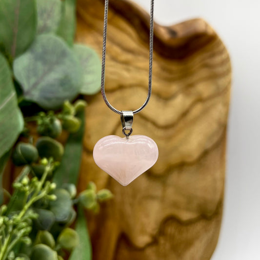 Rose Quartz Heart Necklace - Unconditional Love, Soothing, Forgiveness, Lifts Depression, Self Love