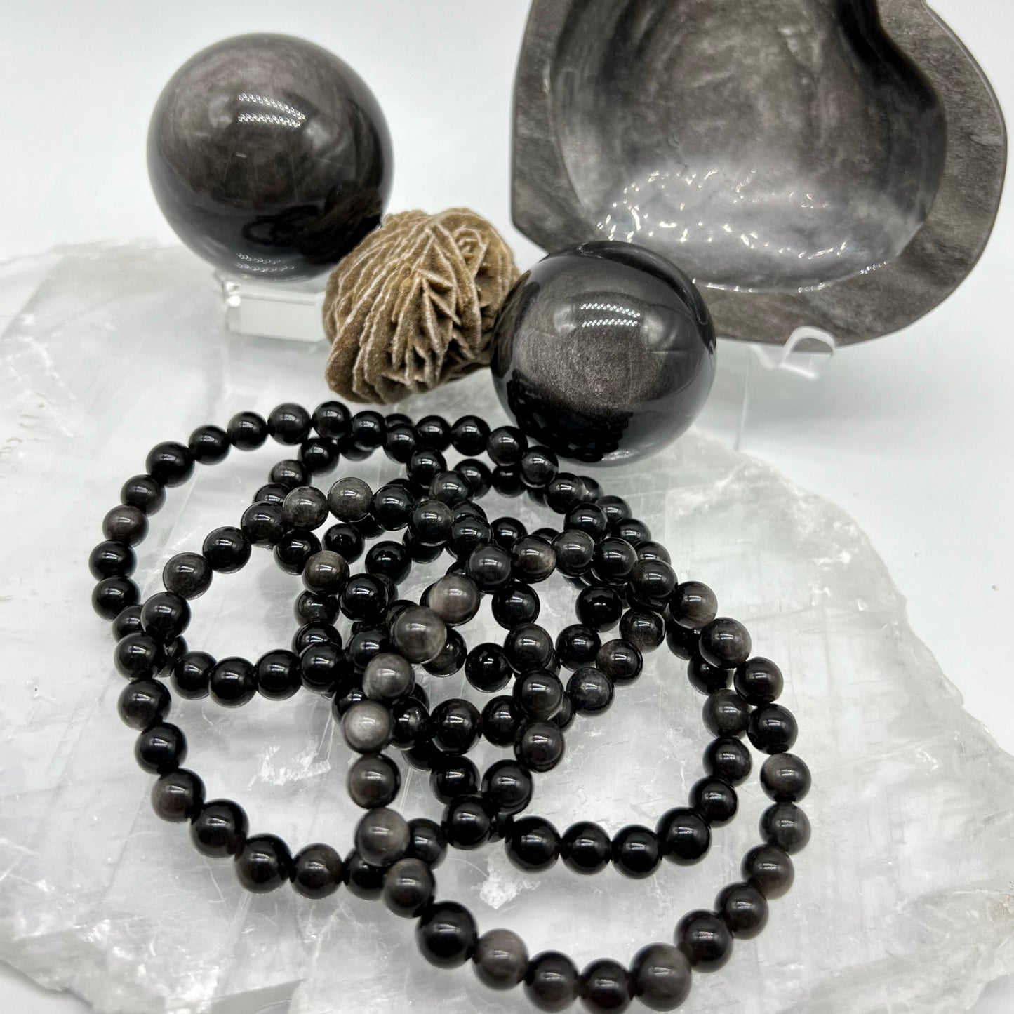 Silver Obsidian Bracelet - Grounding, Protection, Transformation, Truth