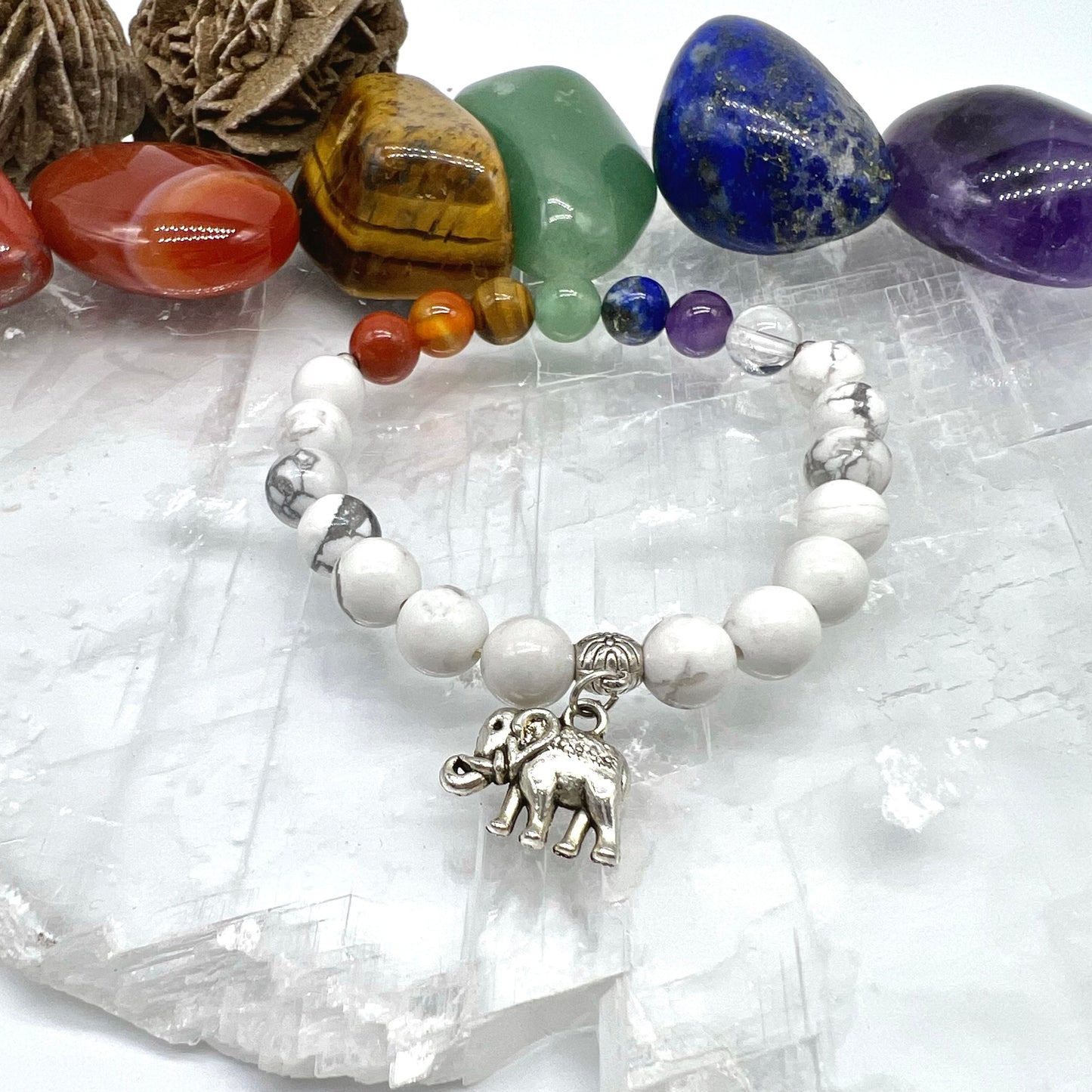 7 Chakra Crystal Bracelet with Howlite - Balance, Harmony, Focus, Patience