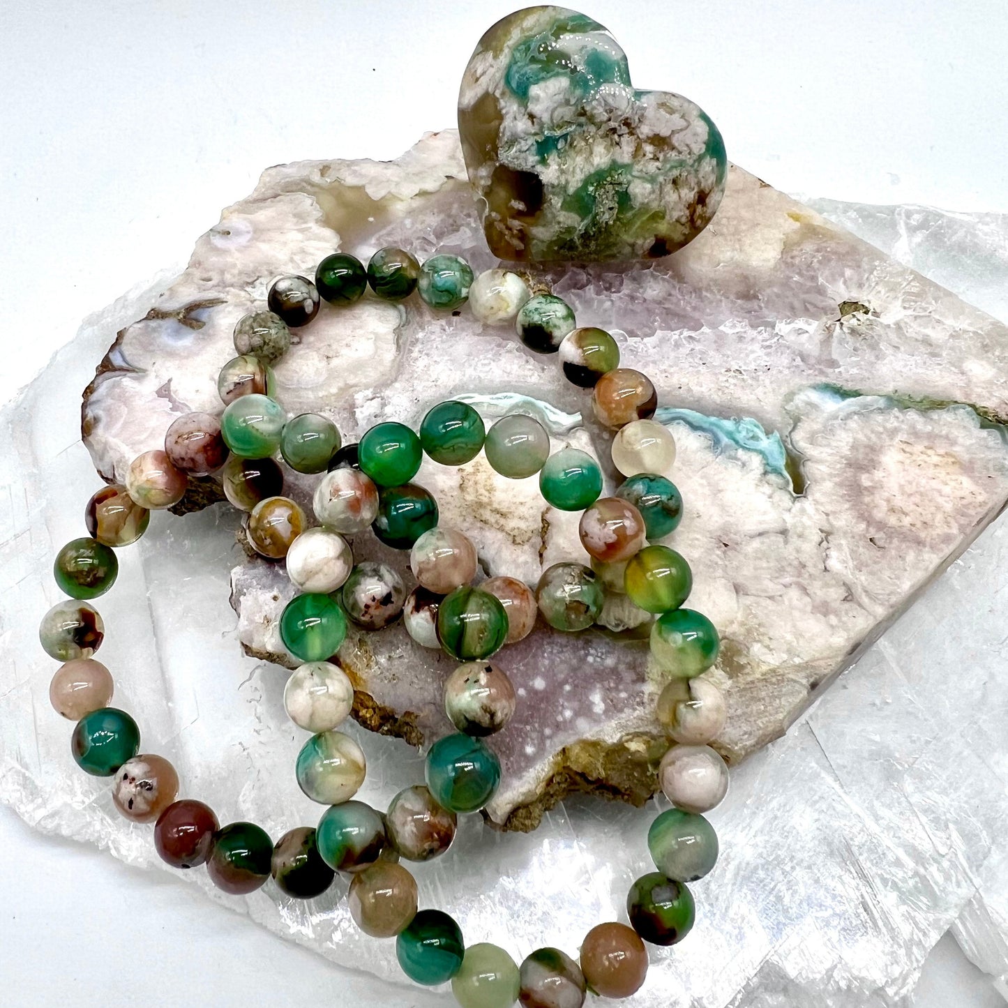 Green Flower Agate Bracelet - Peace, Stress Relief, Positivity