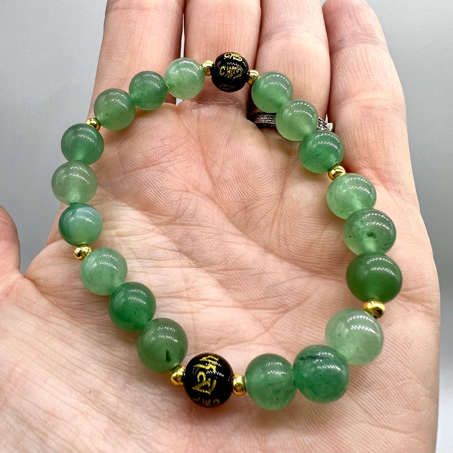 Green Aventurine or Jade Mantra Bracelet - Calm, Dreams, Joy, Strength, Balance