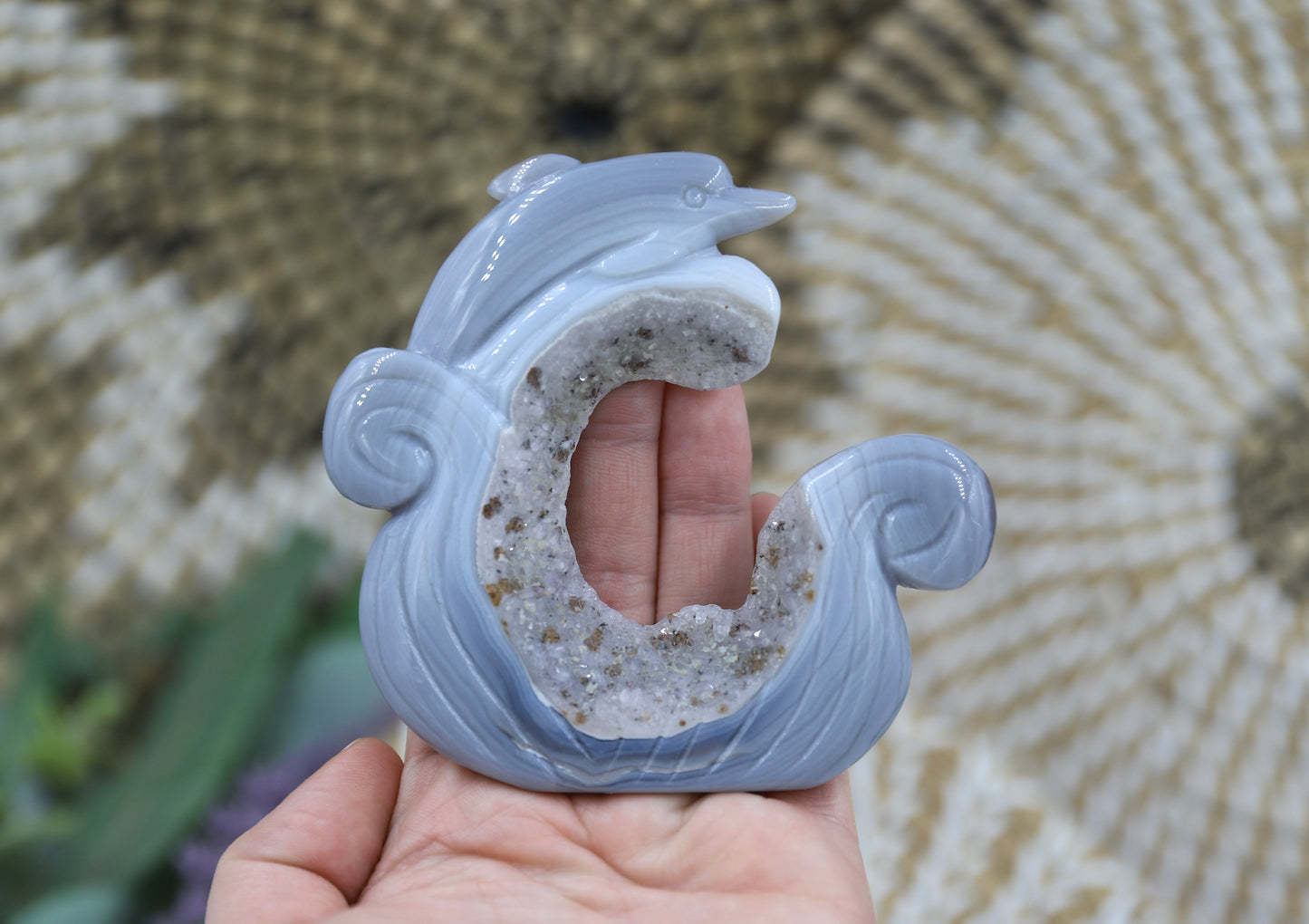 Druzy Agate Dolphin Carving