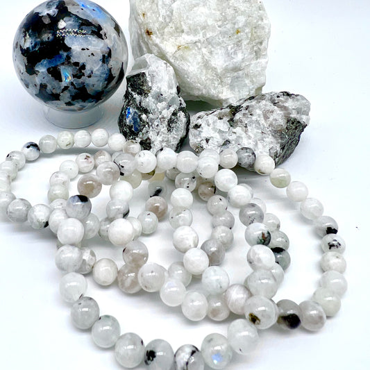 Rainbow Moonstone/Blue Flash Bracelet - Nurturing, Relaxation, Motivation, Joy, Trust