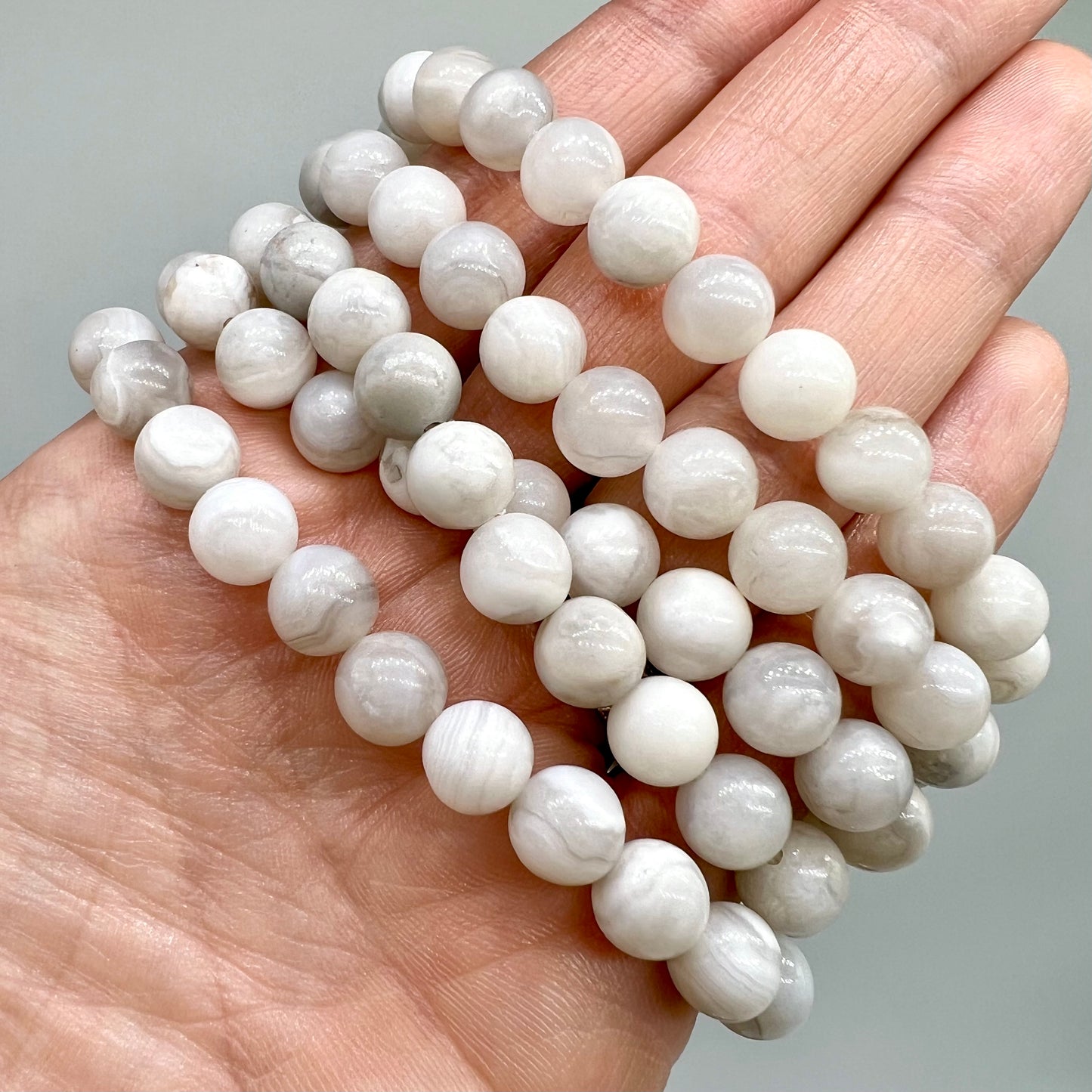 White Lace Agate Bracelet - Balance, Harmony, Detox, Builds Immune System, Courage
