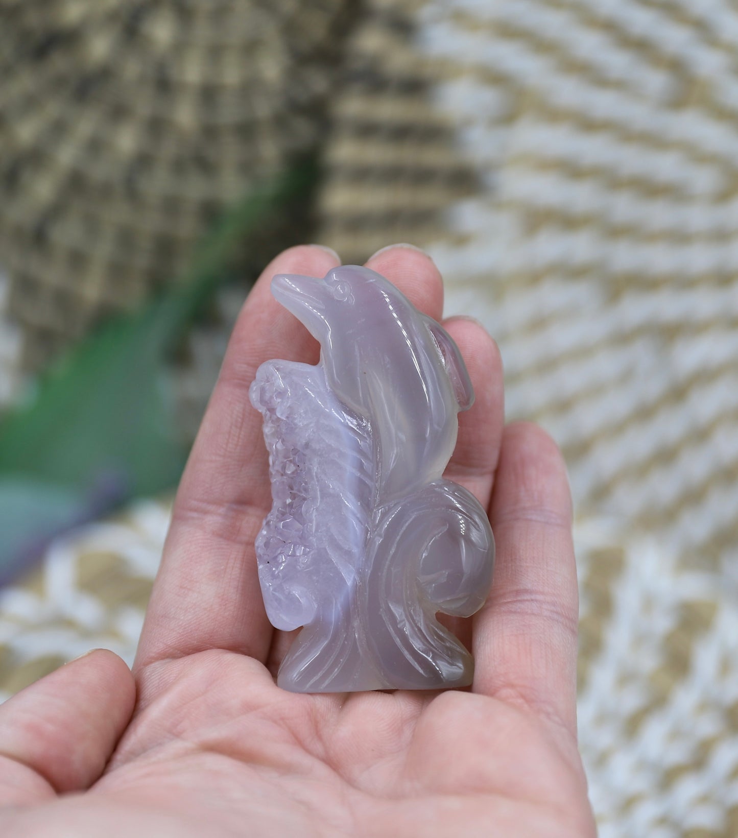 Druzy Agate Dolphin Carving