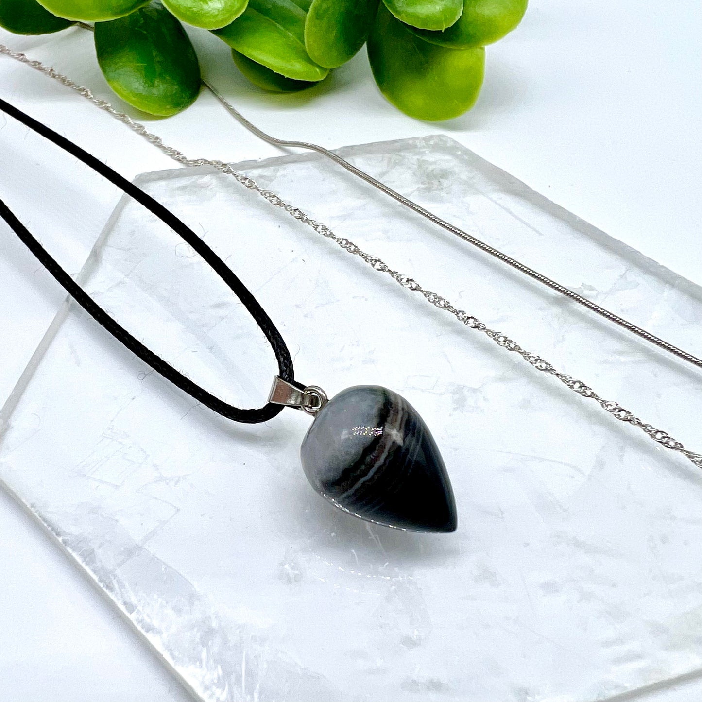 Black Banded Agate Acorn Necklace
