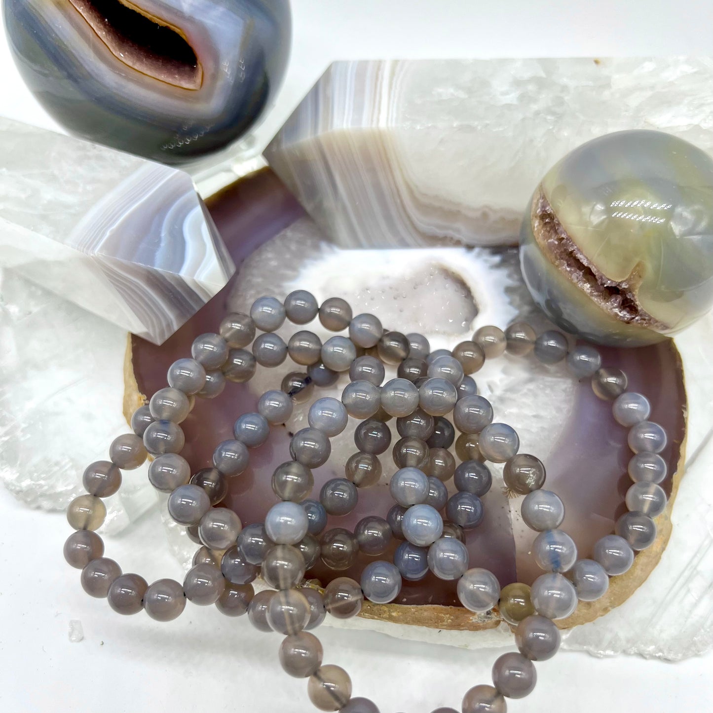 Smokey Agate/Grey Agate Bracelet - Happiness, Stability, Grounding, Self-Confidence, Creativity, Releases Fear