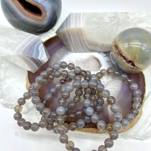 Smokey Agate/Grey Agate Bracelet - Happiness, Stability, Grounding, Self-Confidence, Creativity, Releases Fear