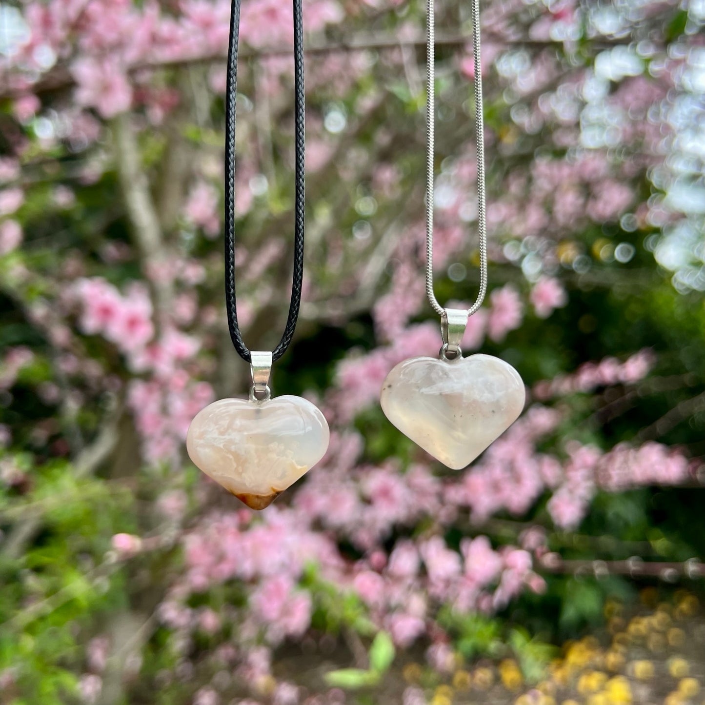 Flower Agate Heart Necklace
