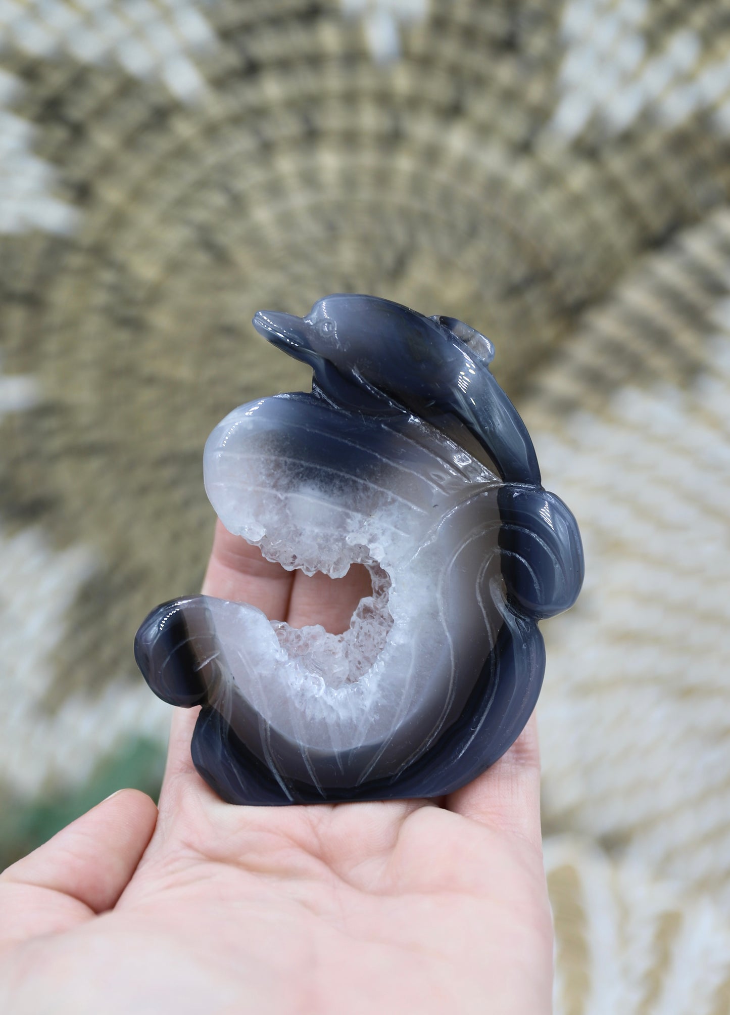 Druzy Agate Dolphin Carving