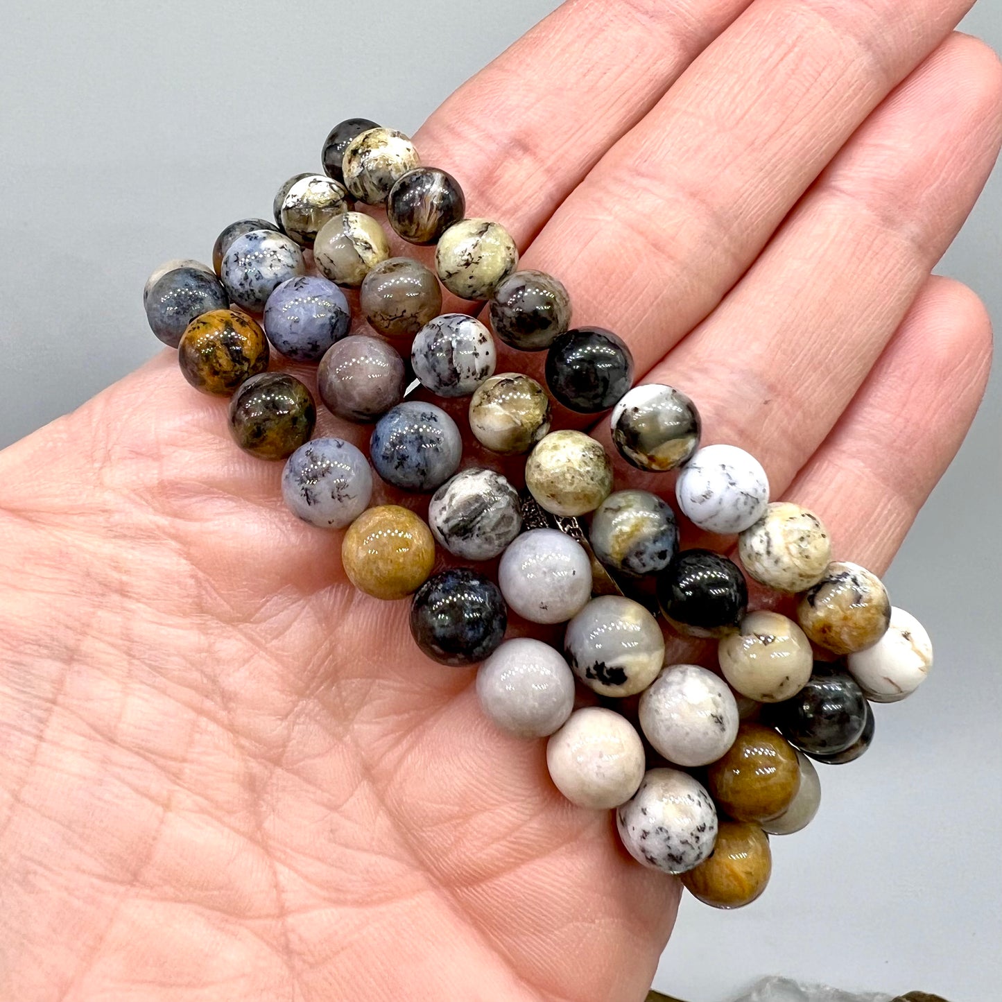 Dendrite/Black Opal Bracelet - Soothing, Stress, Protection, Inner Peace, Empathy, Anxiety