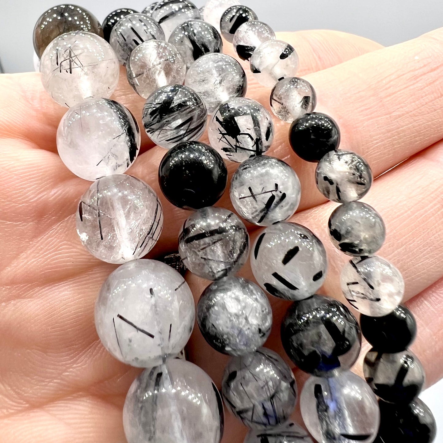Black Tourmaline in Quartz Bracelet - Calm, Protection, Grounding, EMF Blocker