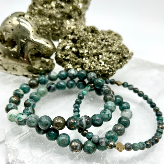 Green Pyrite Bracelet - Good Fortune, Clarity, Calming, Abundance, Dreams